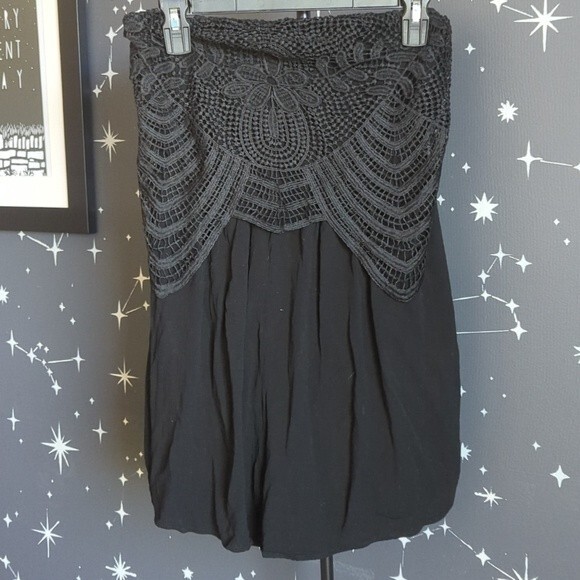 Xhilaration Black Strapless Lace Linen Women's Flowy Romper Size Medium - Picture 2 of 8